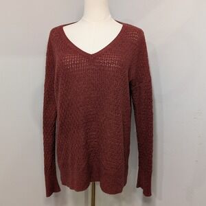 American Eagle Rust V-Neck Sweater‎ Long Sleeve Textured Pullover Size Small